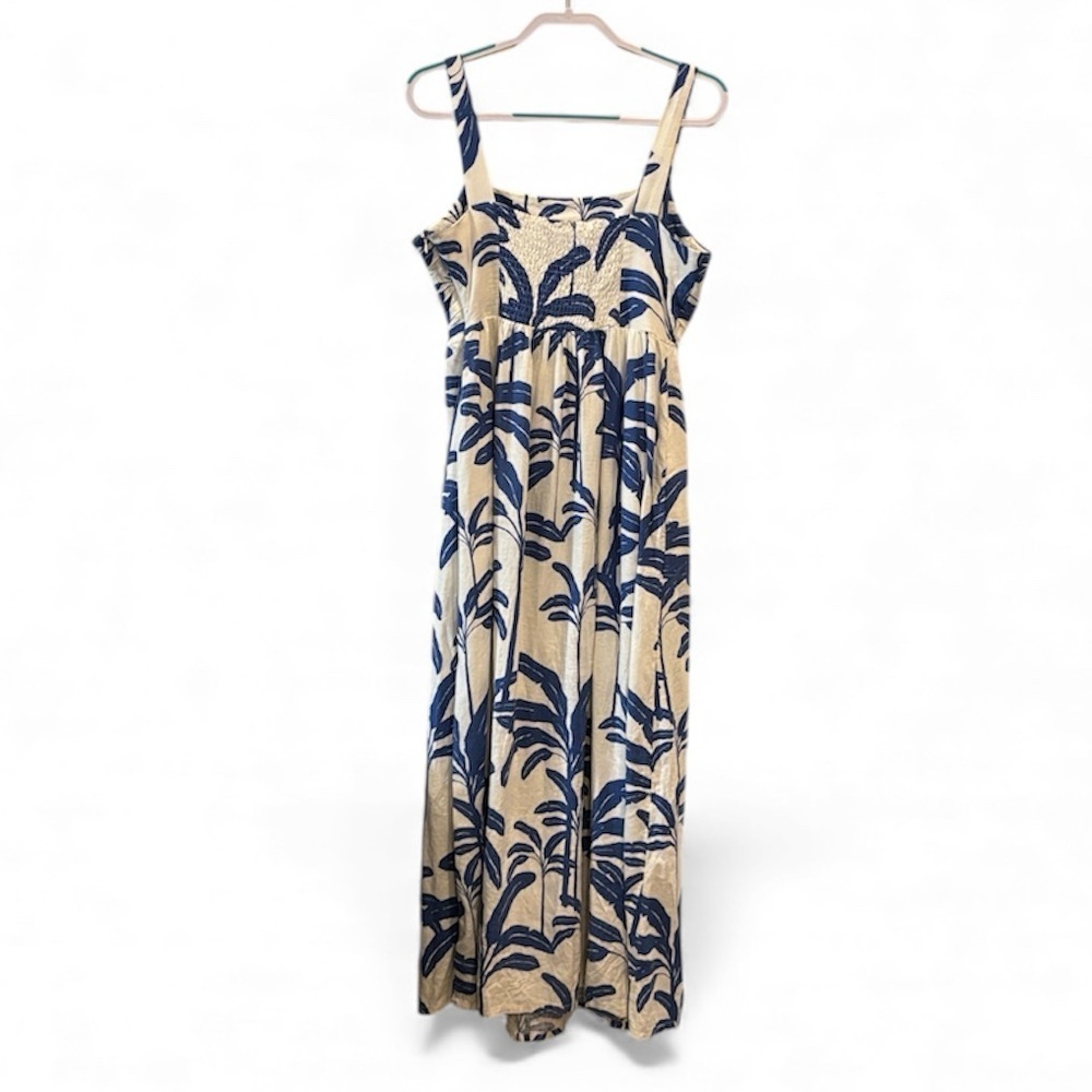 Tahari Linen Blend White Blue Midi Dress Size 10 - Picture 4 of 11